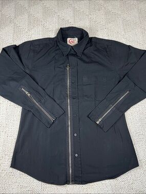 Chor Black Button-Front Shirt with Center Zip and Sleeve Zippers